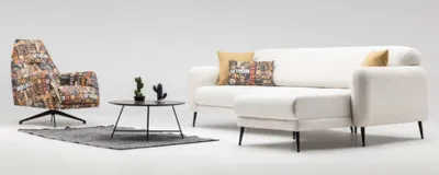Produktbild von Eckgarnitur Ecksofa L form Stoffsofa Couch Sofa Beige Drehsessel Set