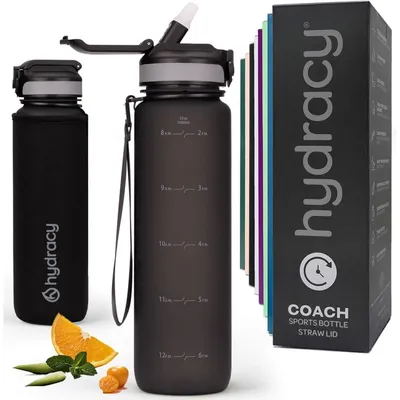 Produktbild von Trinkflasche mit Strohhalm und Zeitmarkierung 1L BPA-frei Auslaufsicher Kondensationsfrei Space Grey