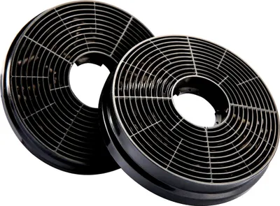 Two black circular charcoal filters are shown against a white background.
