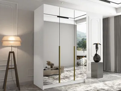 Obrázek produktu pro Vysoká zrcadlová šatní skříň 150 cm SHEELA 3 - bílá / zlatá