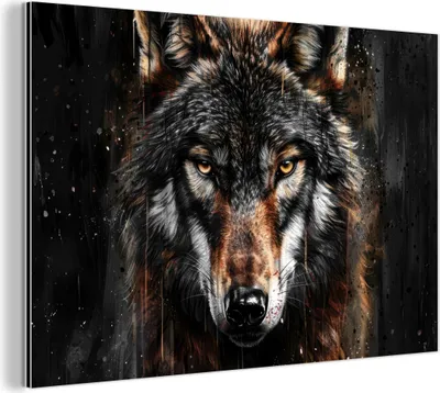 Produktbild von MuchoWow Wanddekoration Metall Metallbild Wandkunst 120x80 cm Tiere - Wolf - Porträt - Schwarz - Braun MuchoWow Aluminium Gemälde - Alu Bild