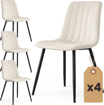 Produktbild von 4er Set Samt-Polsterstühle, gesteppt LIVO Beige mit schwarzen Beinen