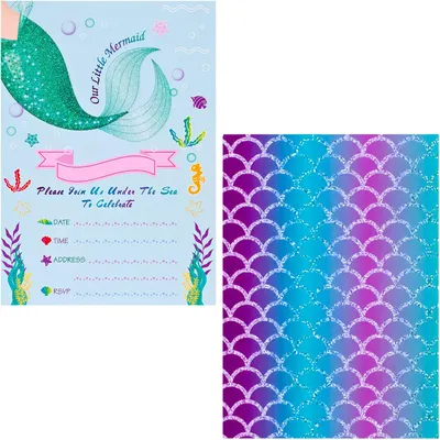 12 Einladungskarten mit Umschlägen, Einhorn-Motiv, Glitzer