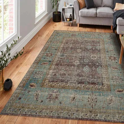 Produktbild von Enber Bedruckter Teppich Chenille-Druck Maschinell Hergestellt  200x300 cm, Waschbarer Teppich Wohnzimmer, Vintage Teppich Schlafzimmer
