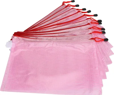 Image de 10 pochettes en maille à fermeture éclair pour classeurs A4 en PVC transparent Paquet d'informations Organisateur de documentsRose clair