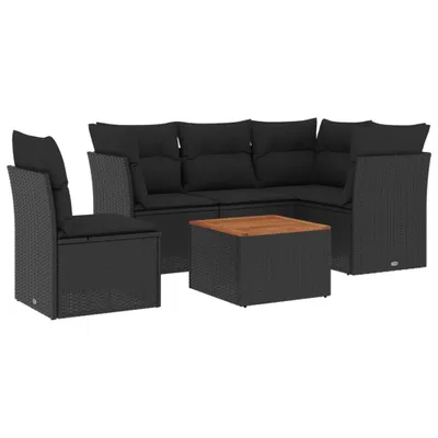 Produktbild von 6-tlg. Garten-Sofagarnitur mit Kissen Schwarz Poly Rattan