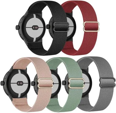 Produktbild von EverAct, 5 Stück dehnbare Nylon-Armbänder, kompatibel mit der Google Pixel Watch, elastische, verstellbare Armbänder, Ersatzarmbänder für Google Pixel Watch 2/1