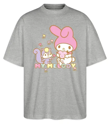 Produktbild von Spreadshirt My Melody Pflückt Mit Risu Herzblümchen Oversize Uni T-Shirt, M, Grau meliert