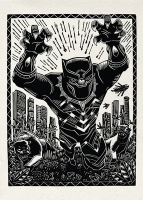 Produktbild von Komar Wandbild- Marvel Black Panther Lino-Cut Charge - Größe 50 x 70 cm