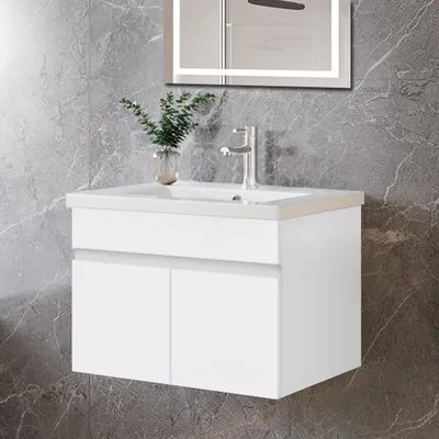 Produktbild von 60cm Dick Keramik Waschtisch mit Unterschrank Badmöbel Set mit Türs Soft-close - Weiß Matt