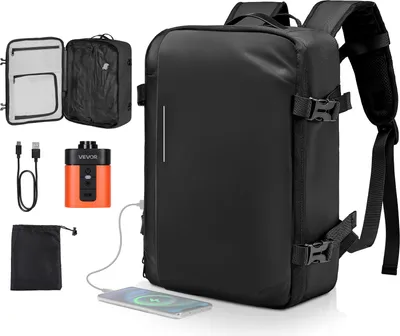 Produktbild von VEVOR Vakuum-Reiserucksack, 35 L, Vakuum-Kompressions-Reiserucksack mit Luftpumpe, mehreren Taschen & Fächern, wasserabweisendes Handgepäck, lässige Tasche für persönliche Gegenstände, Schwarz
