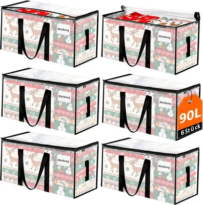 Produktbild von Große Umzugstaschen, 6 Stück Transparent Umzugstaschen 90 L, mit Reißverschlüssen und Griffen, Aufbewahrungstaschen für Wäsche, Bettdecken, Bettwäsche