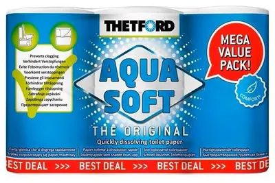 Imagen del producto de Thetford Aqua Soft, 200 hojas, 200 hojas, 25 metros, 1,25 cm, 9,6 mm, 6 unidades