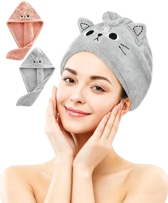 Imagen del producto de Toallas de microfibra para el cabello, 2 unidades, color rosa y gris, de secado rápido, ideales para cabello rizado