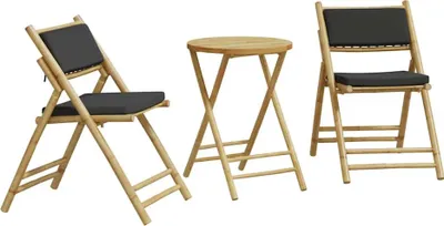 Image de Ensemble de bistrot pliable 3 pièces vidaXL avec coussins en bambou