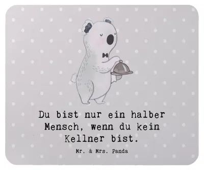 Produktbild von Mr. & Mrs. Panda Mouse Pad Kellner Herz - Grau Pastell - Geschenk, mauspad pc, Spruch, computer mousepad, Restaurant, Ausbildung, laptop, Witzig