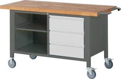 Produktbild von STIER Fahrbare Werkbank Premium mit 3 Schubladen und einem offenen Fach BxTxH 1500x700x880 mm