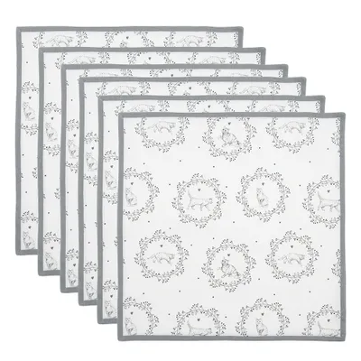 Image de Clayre & Eef Serviettes Coton Lot de 6 40x40 cm Blanc Gris Coton Chat