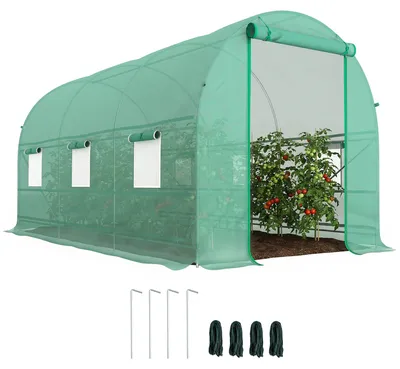 Image de Serre tunnel de jardin 8 m2, serre de jardin tunnel avec porte et 6 fenšºtres, bache PE 140 g/m2 400 x 200 x 200 cm vert