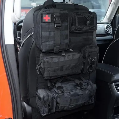 Produktbild von Autositz Organizer Rückenlehnenschutz mit 5 Molle Taschen Schwarz 55x37cm
