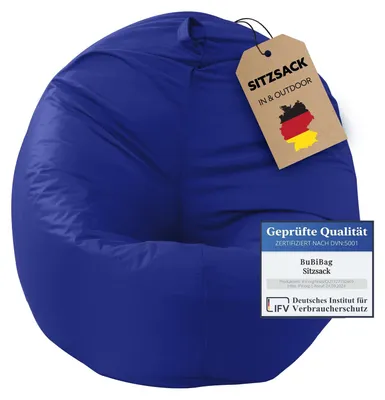 Produktbild von BuBiBag Sitzsack XXL Erwachsene mit Füllung – 2in1 Sitzsack & Sitzkissen, Bean Bag Indoor Outdoor wasserfest | Blau 145 cm