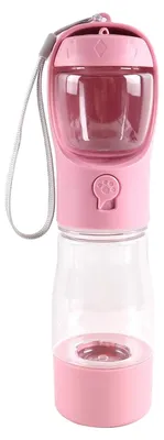 Hundetrinkflasche 3-in-1, 300 ml, mit Futterbehälter, rosa