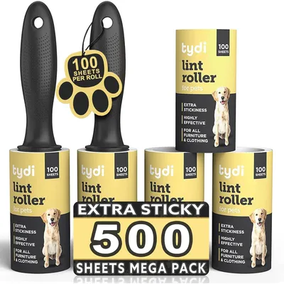 Produktbild von Fusselrolle Tierhaarentferner Kleidungsbürste - 500 Blatt - 2 Griffe - 100 Blatt pro Rolle - 360 Grad drehbar