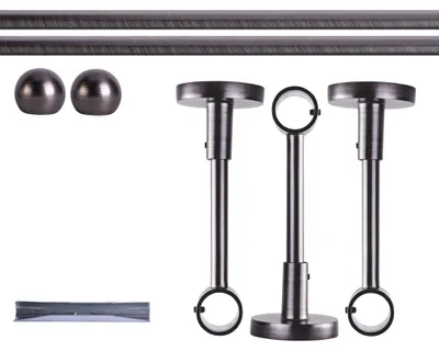 Produktbild von Gardinenstange Set, 1-läufig, ⌀ 19 mm, 280 cm, anthrazit + Decke, Kugel-Ball Komplettset mit Halterungen & Endstücke, Vorhangstange in Silber, Rot-Bronze & Anthrazit, 120–400cm, Eisen, Aluminum Victoria M.