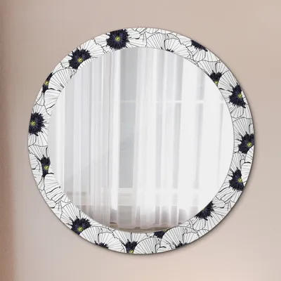 Produktbild von Kosmetikspiegel Spiegel - Flurspiegel - Spiegel mit Modischem Print – Dekospiegel - Linear Blumen Zusammensetzung - Rund: Ø80cm