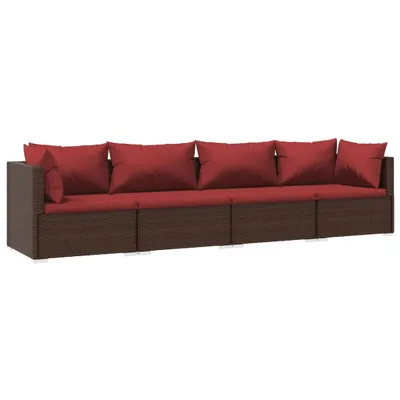 Produktbild von 4-tlg. Garten-Lounge-Set mit Auflagen Poly Rattan Braun