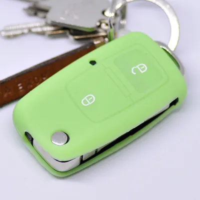 Produktbild von Auto Schlüssel Hülle Silikon Schutz Cover Fluoreszierend Grün kompatibel mit VW Golf Polo Fox EOS Jetta SEAT Skoda bis 2009 2 Tasten Klappschlüssel