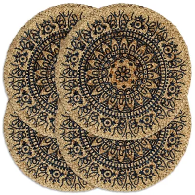 Image de vidaXL Sets de table 4 pcs. Bleu foncé 38 cm Rond Jute