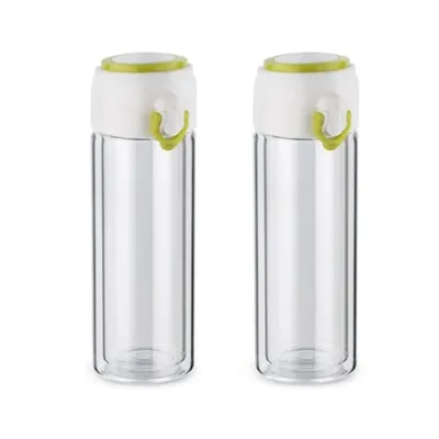 Produktbild von 2x Glas Thermo Trinkbecher Grün 260 ml Doppelwandig Borosilikatglas Thermobecher für Heiß- und Kaltgetränke