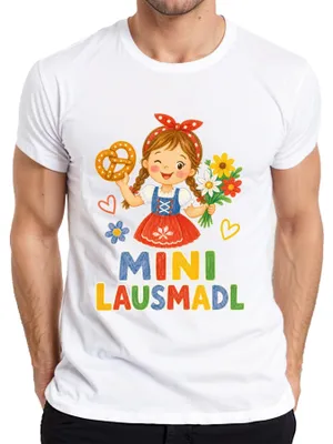 Zdjęcie produktu dla Mini Lausmadl, sukienka  Dirndl, koszulka bawarska, spodnie skórzane męskie, T-shirt, biały, rozmiar S