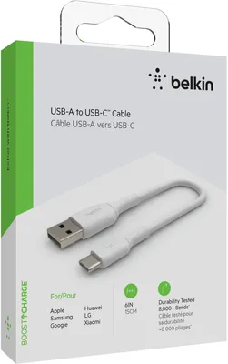 Produktbild von Belkin USB-C/USB-A Kabel    15cm PVC, weiß           CAB001bt0MWH