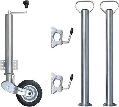 Productafbeelding van Steunwiel van 60 mm voor aanhangers, inclusief 2 steunbuizen en 2 klemmen, van verzinkt staal, draagkracht 400 kg