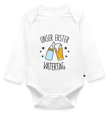 Produktbild von Spreadshirt Unser Erster Vatertag Partner Look Papa Baby Vater Tages Baby Body Langarm, 86 (12-18 M.), Weiß