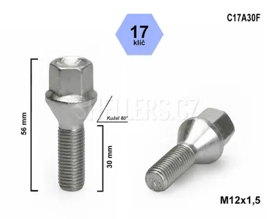 Obrázek produktu pro Kolový šroub M12x1,5x30 kužel, klíč 17, C17A30F, výška 56 mm