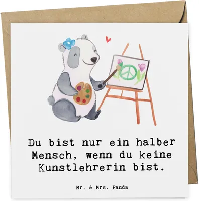 Produktbild von Mr. & Mrs. Panda Grußkarte Kunstlehrerin Herz - Weiß - Geschenk, Lustig, Witzig, Spruch, Kunstschule, doppelkarte, faltkarte, Kunstunterricht, Glückwunschkarte