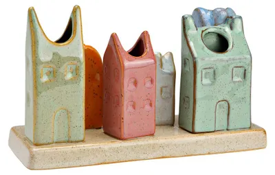 Productafbeelding van Vaas Stadthuizen van keramiek, Kleurrijk (B/H/D) 18x11x7cm