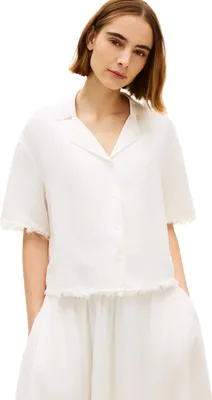 Produktbild von Tommy Hilfiger Damen Hemd Linen mit Fransen, Weiß (Ivory Silk), M