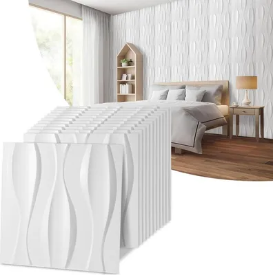 Immagine prodotto di Bettizia 12 pezzi Pannelli 3D Pannelli da parete in cloruro di polivinile PVC - Pannelli per pareti e soffitti - 50x50 cm (0,25 m²) - Leggero, flessibile e facile da installare - Bianco