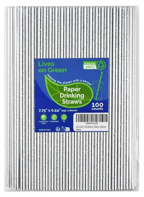 Image de Pailles en papier argentées, 19,7 x 0,6 cm, paquet de 100, idéales pour les cocktails et les fêtes