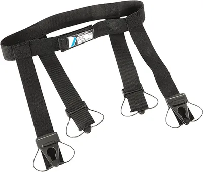 A black garter belt with adjustable straps and clips, designed for sports equipment.