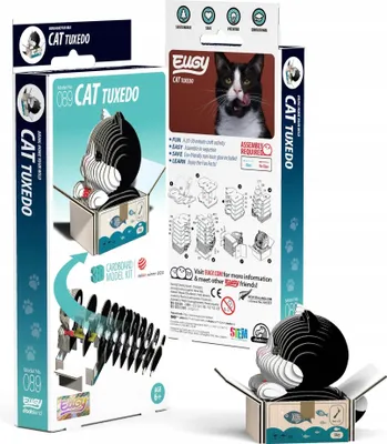 Produktbild von EUGY 3D Bastelset Tuxedo-Katze (Miniatur-Tierfigur, aus Wellkarton) 650089