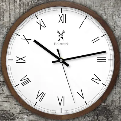 Produktbild von Holzwerk EISENBERG moderne 30 cm Wanduhr aus Holz, römische Ziffern, braun, weiß