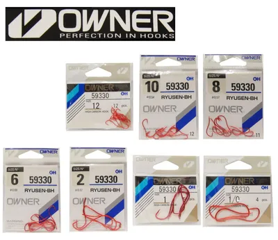 Produktbild von Owner Wurmhaken Plättchen rot, Größe/Packungsinhalt:Gr. 1 - 5 Haken pro Packung