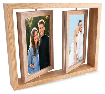 Immagine prodotto di Omgoods - Cornice girevole a 360°, cornice in legno a doppio lato per 4 foto, formato 10 x 15 cm