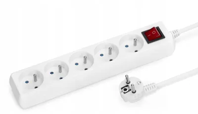 Immagine prodotto di Prolunga a ciabatta Montis da 1,5 m, 5 prese, bianca, IP20, 16 A, 230 V, interruttore ON/OFF