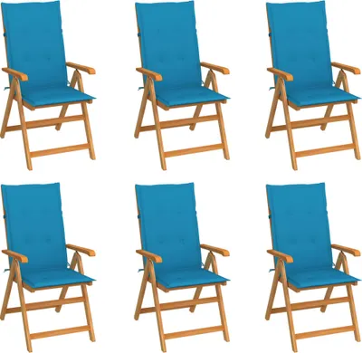 Produktbild von Maison Exclusive - Gartenstühle 6 Stk. mit Blauen Kissen Massivholz Teak